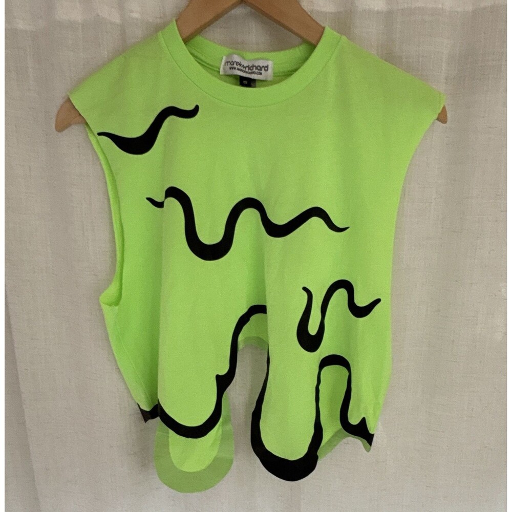 Marek + Richard 2-Piece Green/Black Wavy Print Toxic Goo Top S & Shorts M